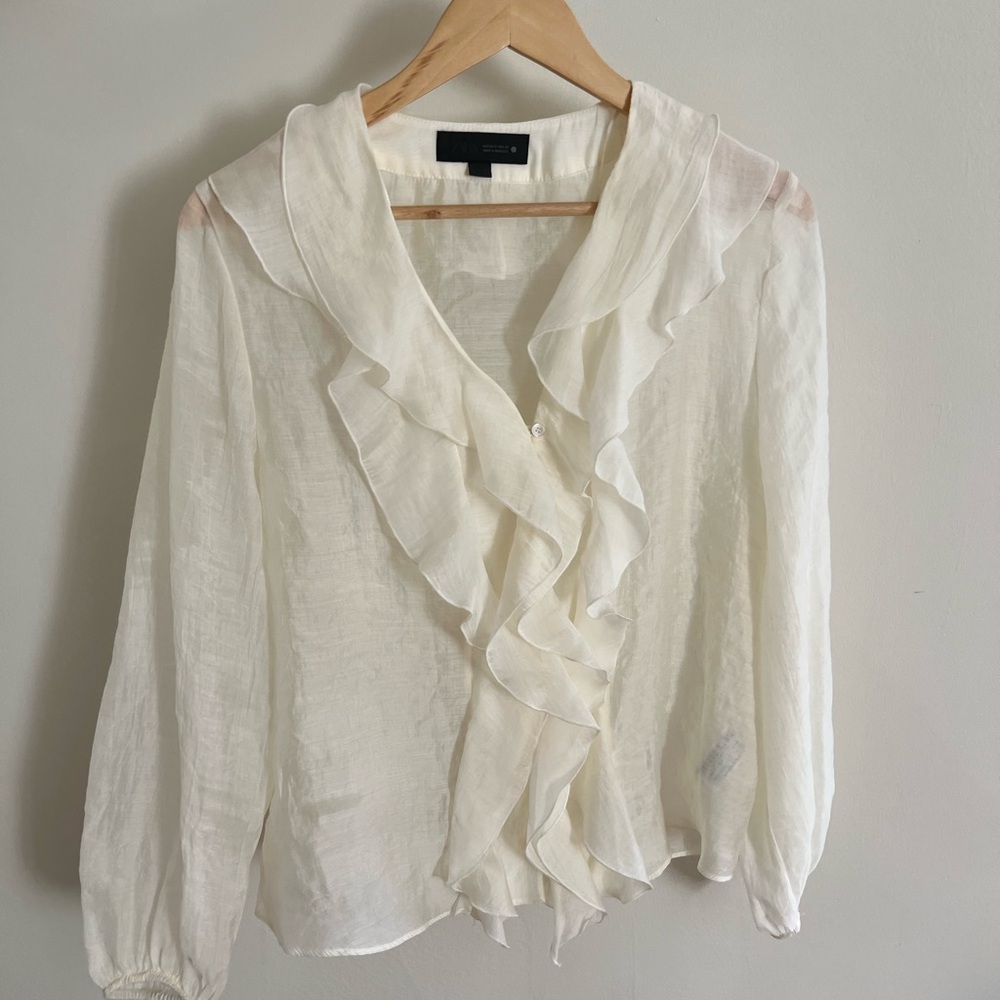Elegant White Ruffled Blouse